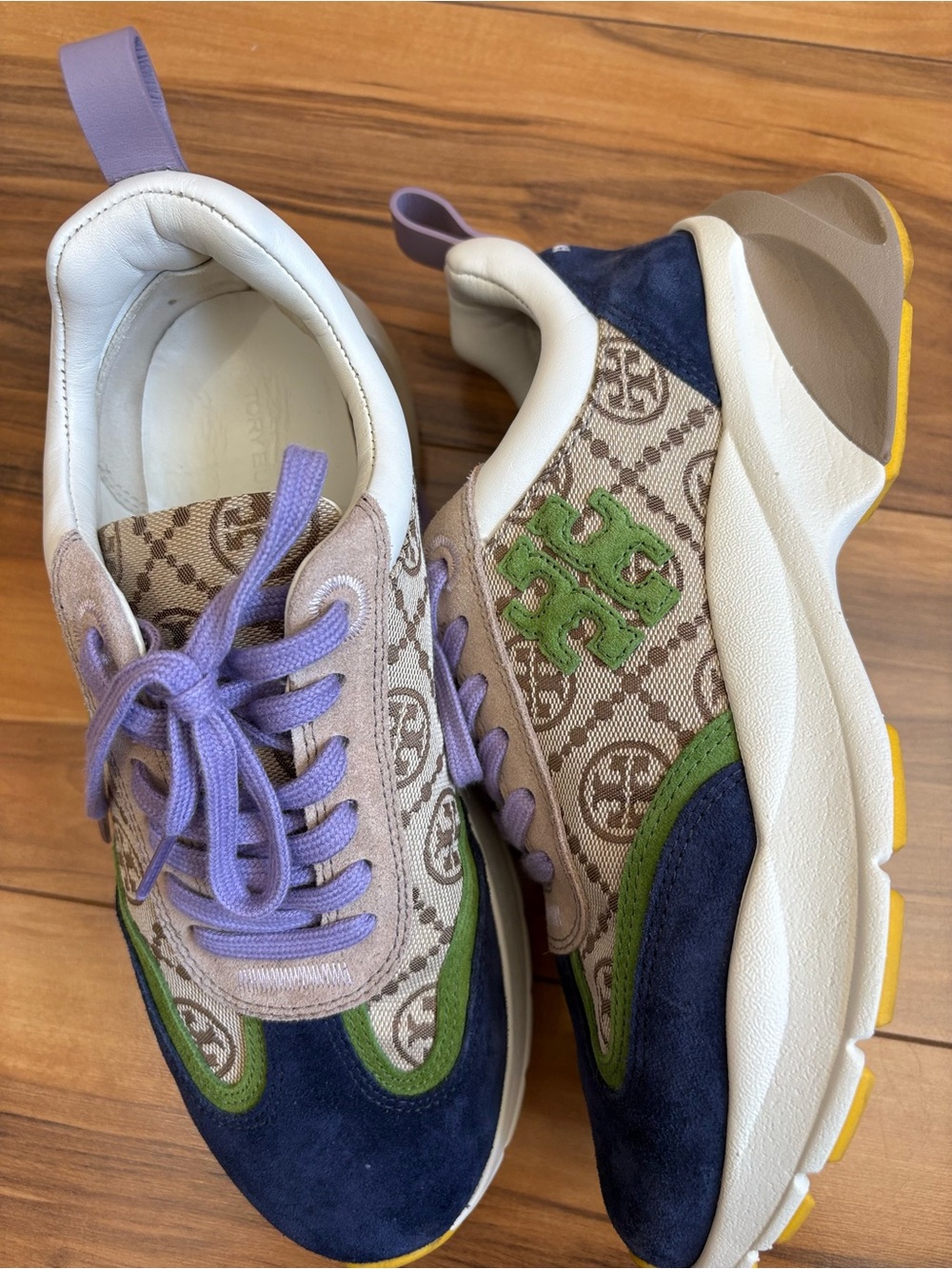 Tory Burch Navy, Lavender & Green Logo Platform Sneakers